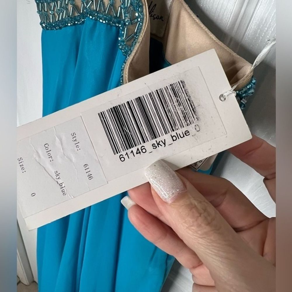 Angela & Alison teal blue‎ beaded prom wedding ball evening gown size 0 Pageant - Picture 2 of 8